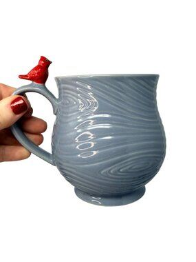 Temp-tations by Tara Woodland Gray 16 oz Mug Tree Ring With Red Cardinal